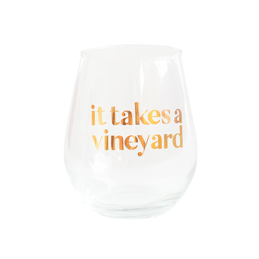 Witty "it takes a vineyard" Wine Glass, Jollity & Co.