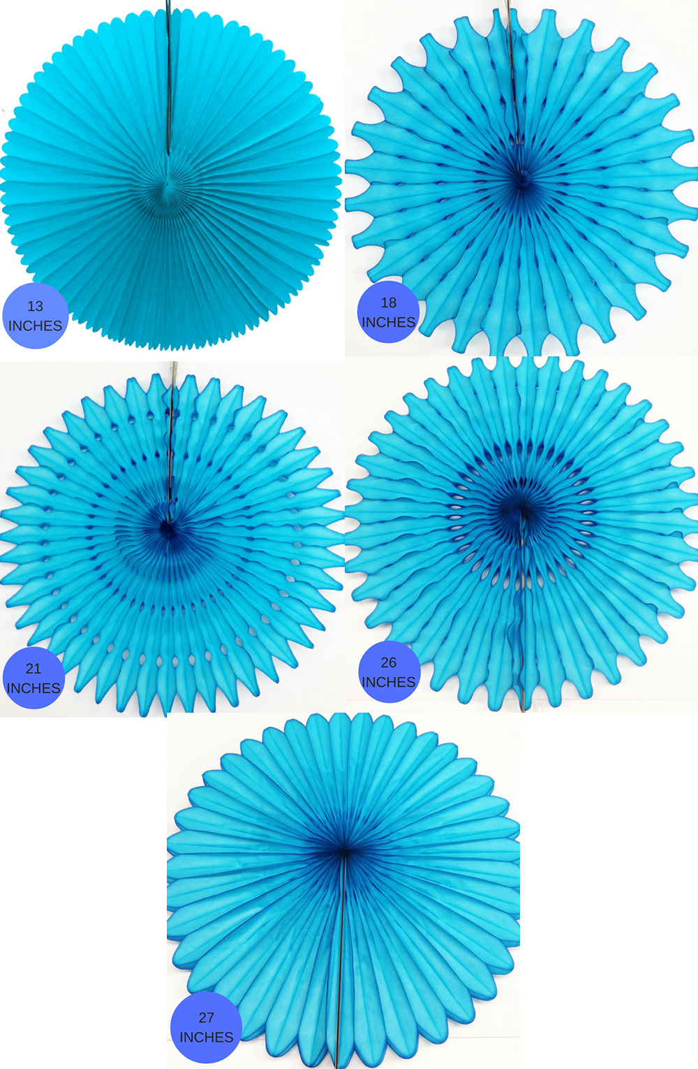 Turquoise Paper Fans, 5 Sizes