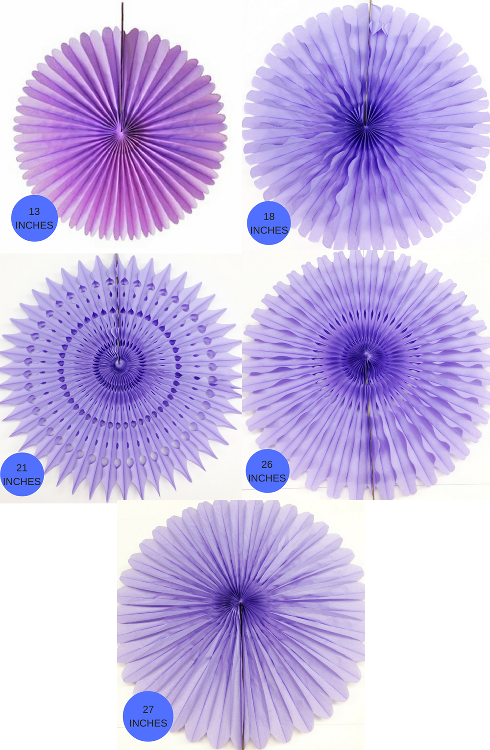 Lavender Paper Fans, 5 Sizes