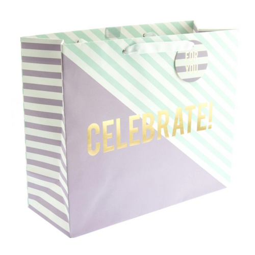 "CELEBRATE" Pastel Stripe Gift Bag