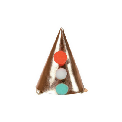 Mini Rose Gold Party Hats with Pom Poms