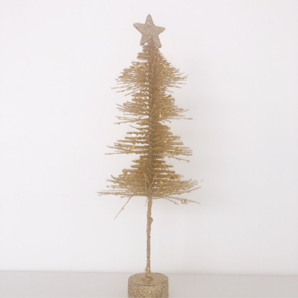 Gold Glittered and Sequined Bottle Brush Tree