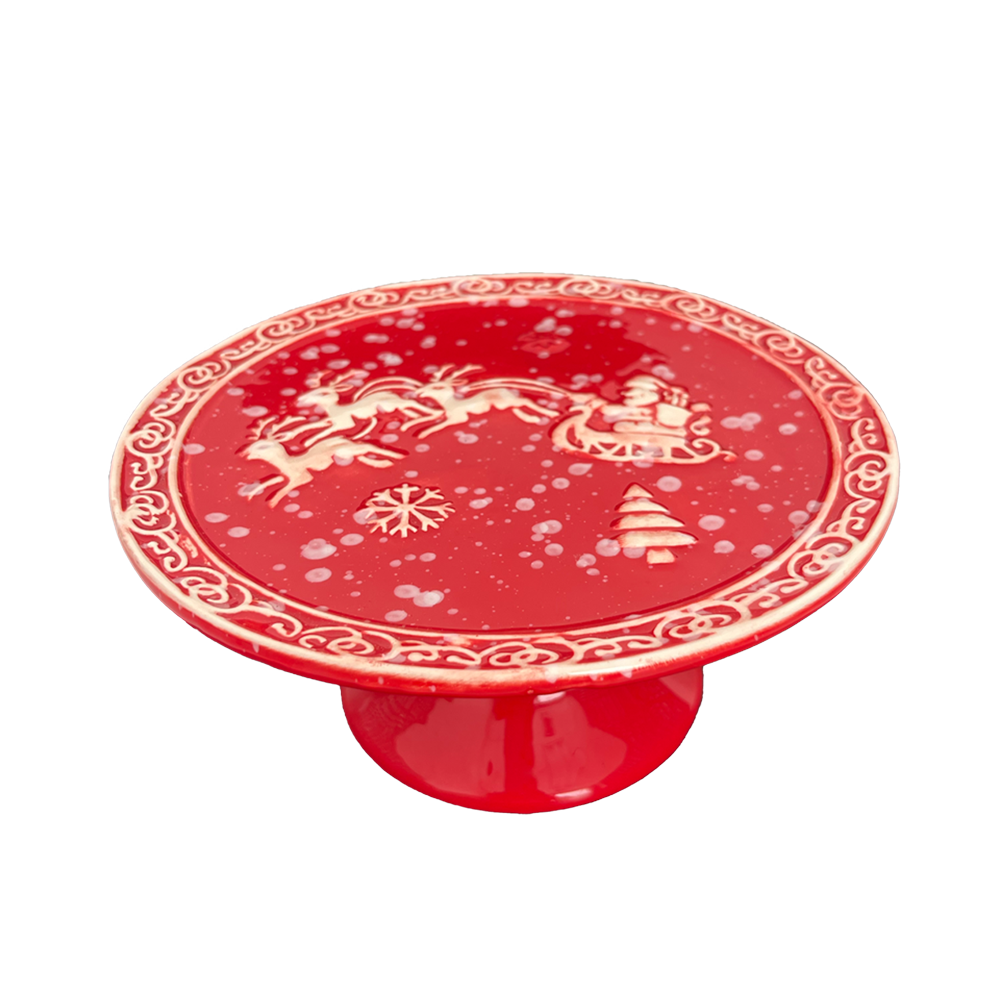 Ceramic Santa & Reindeer Pedestal Ceramic 7" Dish