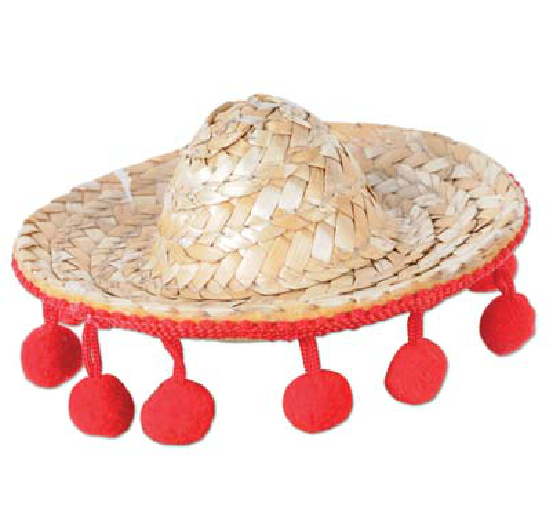straw and red sombrero hair clip hat