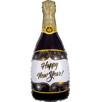 36" "Happy New Year" Champagne Foil Balloon - Black
