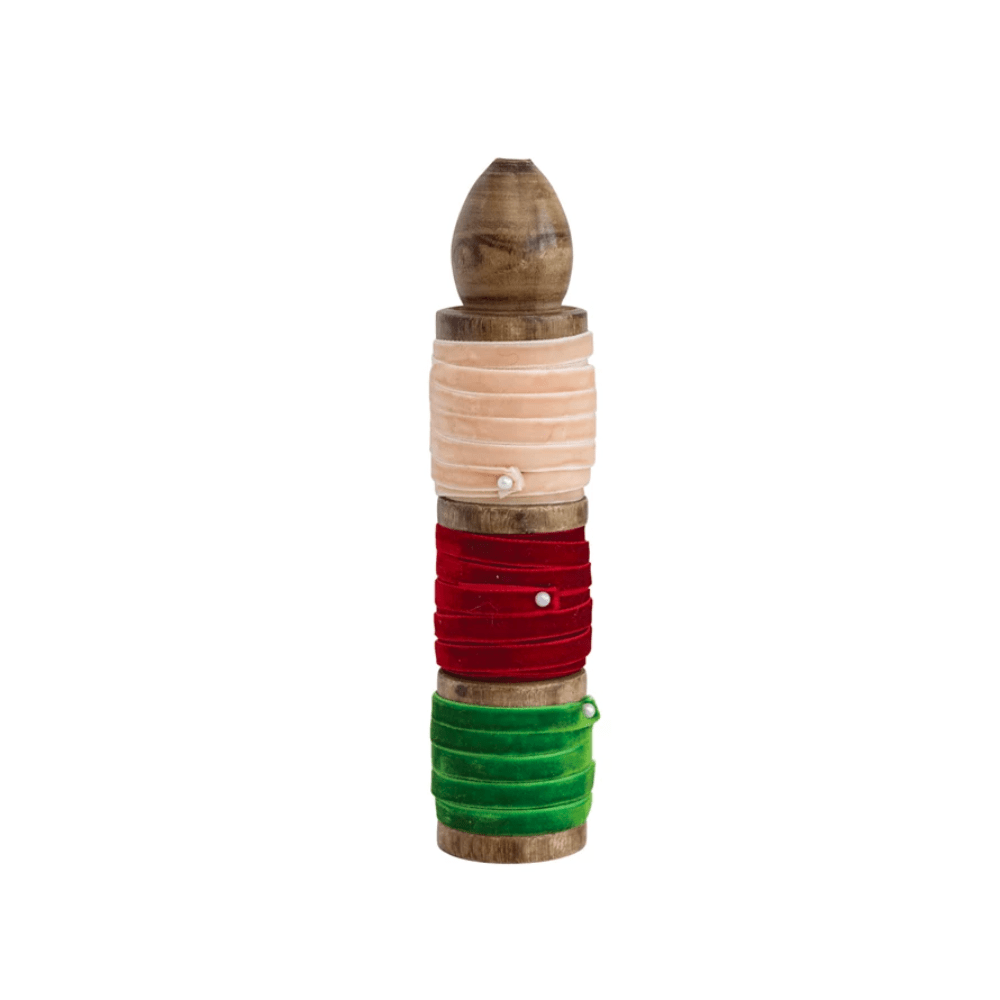 3 Yard Velvet Ribbon on Wood Spool - Ivory, Red and Green - Shop Sweet Lulu
