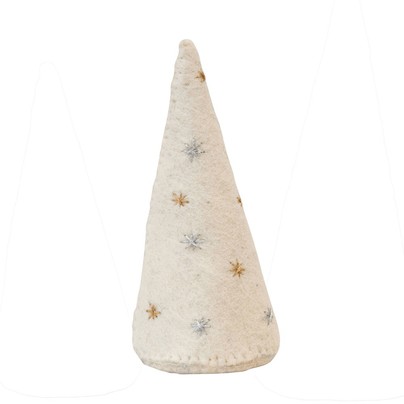 Cone Tree w/ Embroidered Stars - Silver & Gold