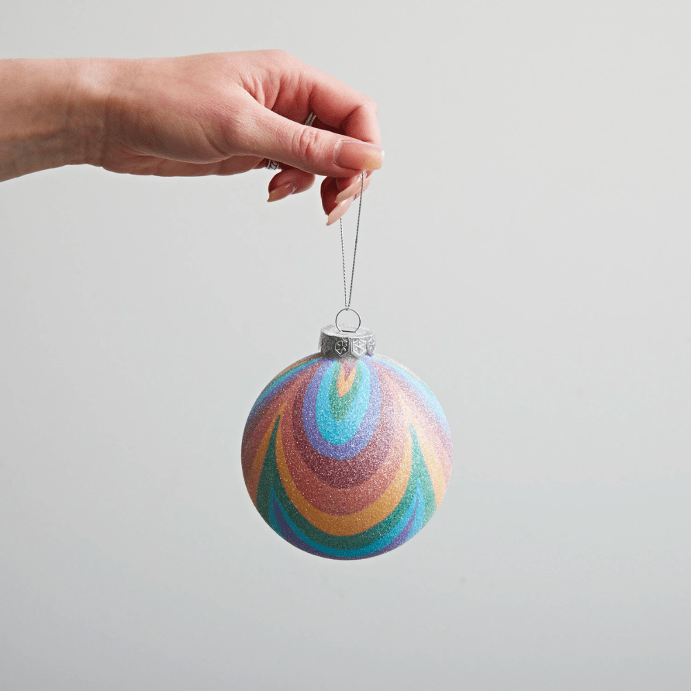 Round Glass Rainbow Glitter Ball Ornament