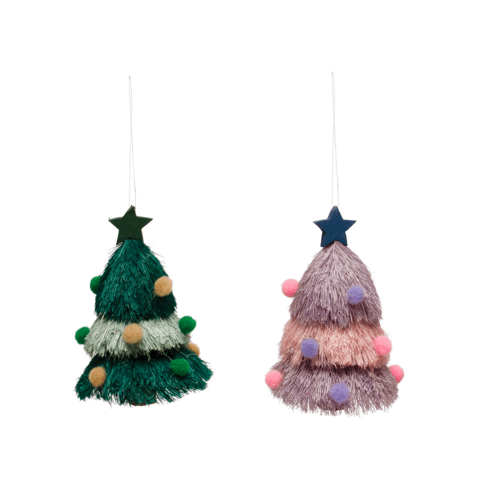 Sisal Christmas Tree w/ Pom Poms & Stars, 2 Color Options - Shop Sweet Lulu