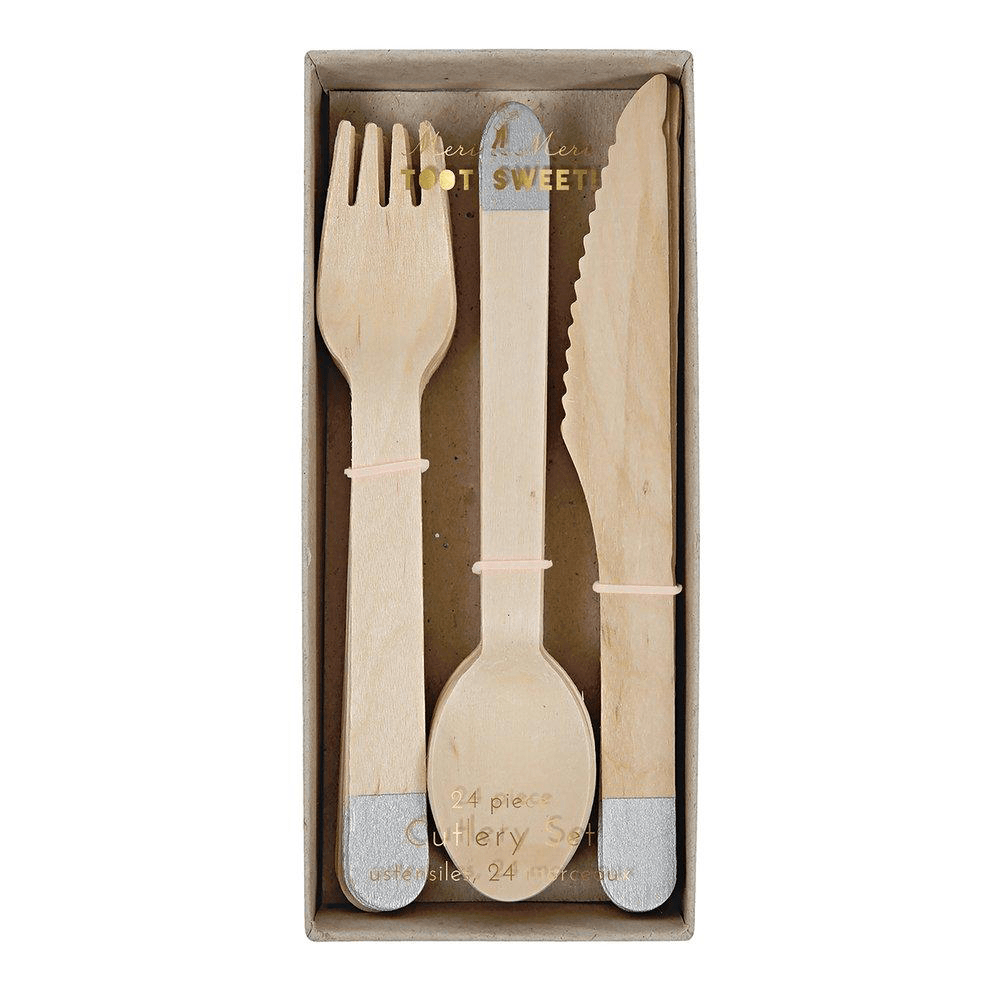 Wooden Cutlery Set - Silver, Shop Sweet Lulu