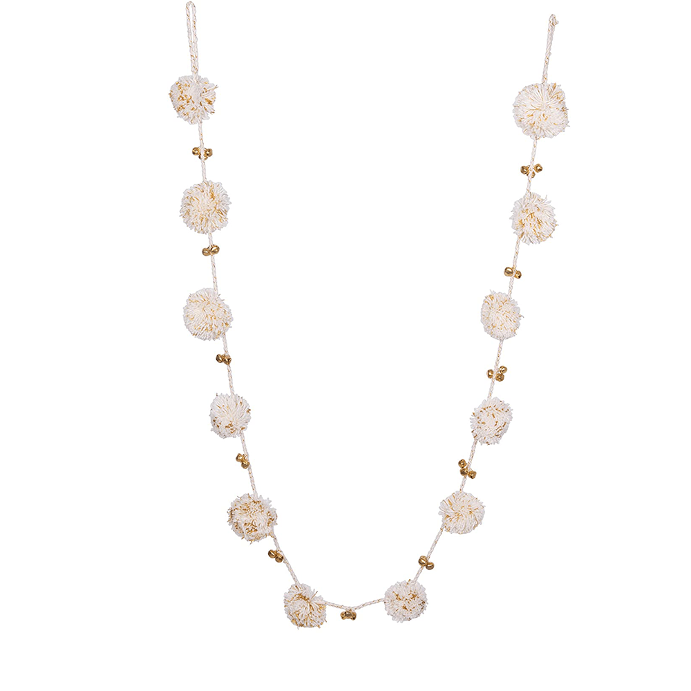 Wool Pom Pom Garland w/ Jingle Bells - White & Gold, Shop Sweet Lulu