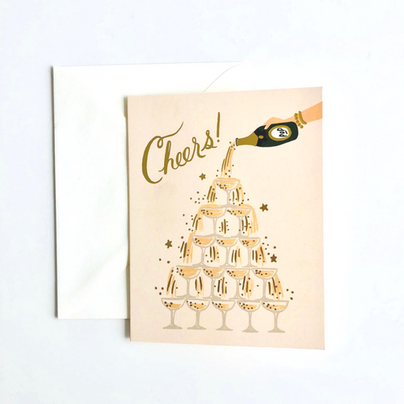 "Cheers" Champagne Tower Greeting Card