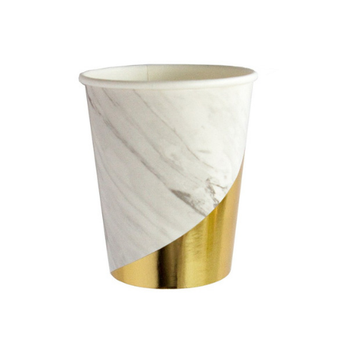 White and Gold Marble Colorblock Cups 