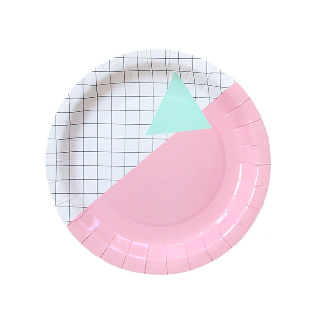 Pink + Grid Pattern Plates
