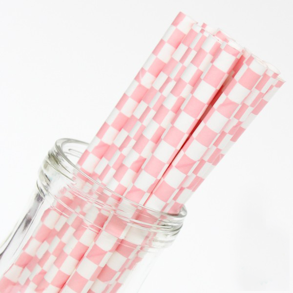 Checkered Paper Straws - 10 Color Options