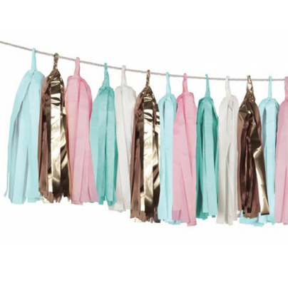 Mint, Pink, & Gold Tassel Garland
